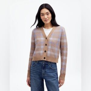 Madewell Alpaca-Blend V-Neck Cardigan in Plaid